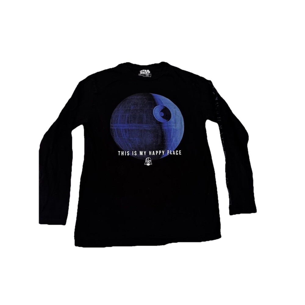 Star Wars Death Star Happy Place Long Sleeve Shirt Mens Medium Black Graphic